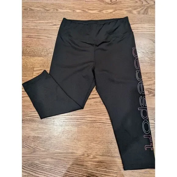 BEBE Sport Logo Rainbow Lites Black Capris Sz 1X Women's Work out High Waist - Picture 1 of 9